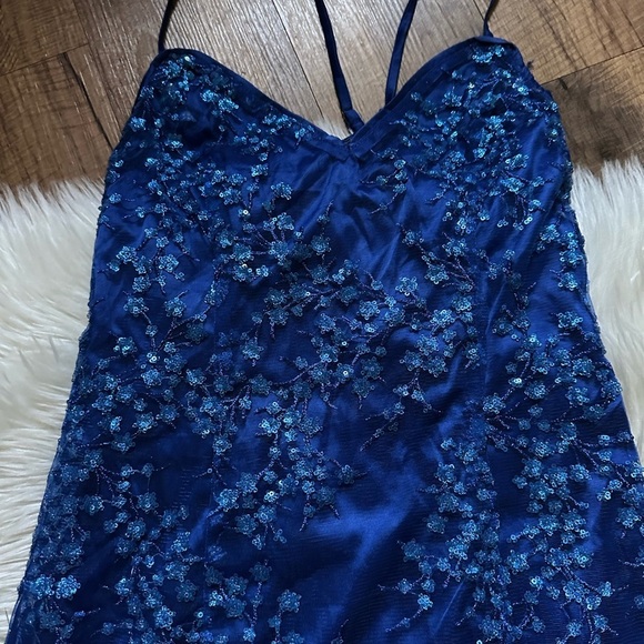 LULU’S Blissful Blossoms Royal Blue Sequin Backless Mini Dress - Picture 5 of 7